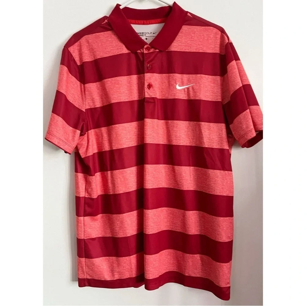 Nike • Red and Faded Red Striped Mens Polo Golf Shirt